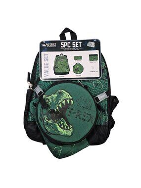 Dinosaur Print 5pc Backpack Set w/ Lunch Bag Pencil & Tablet Case Carabiner NWT